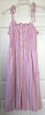 UNIVERSAL THREAD Pink Striped Smocked Button Front Midi Dress Linen Blend Size M
