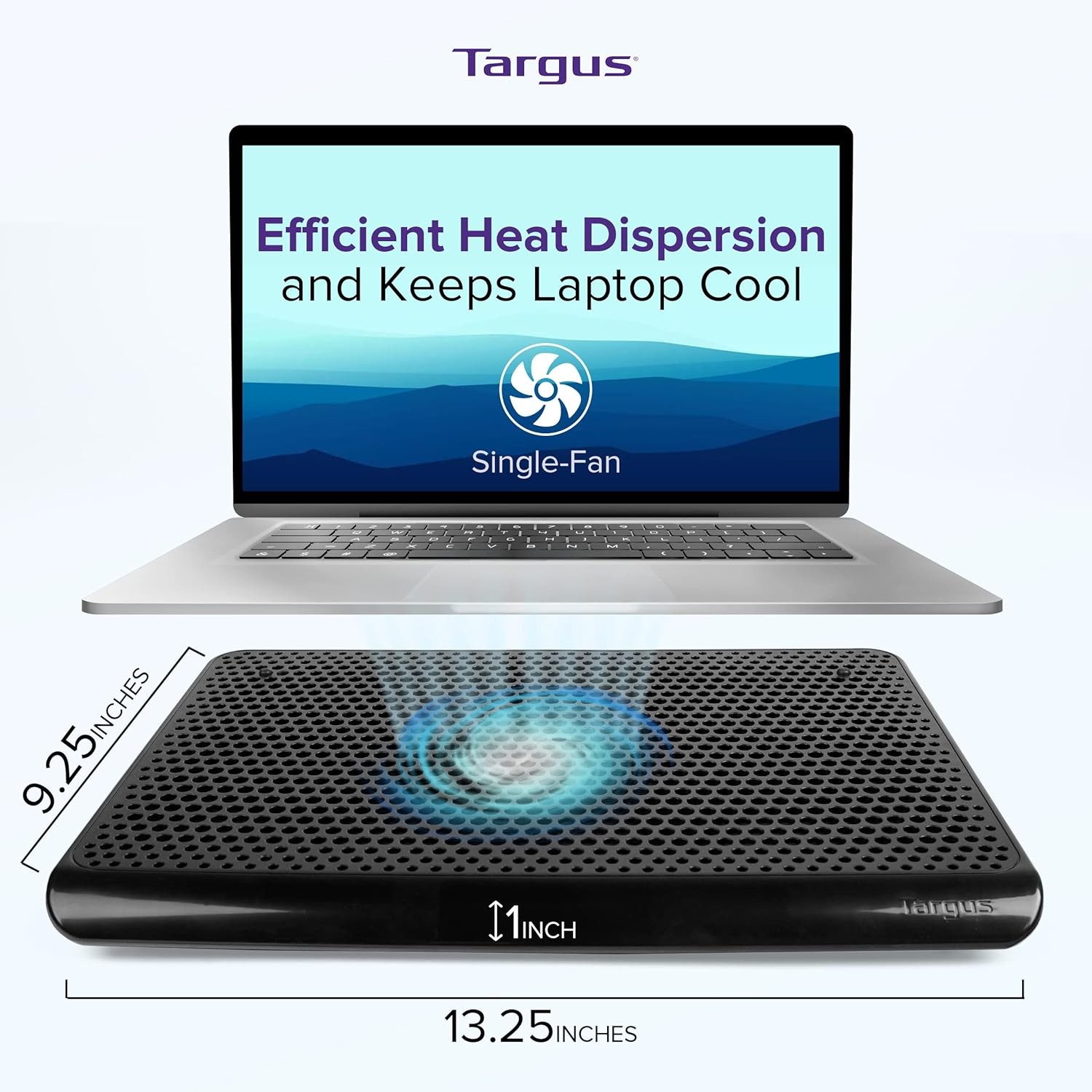 Targus Laptop Cooling Pad, Single Fan, Up to 16 Inch, for Macbook/PC, Black (AWE
