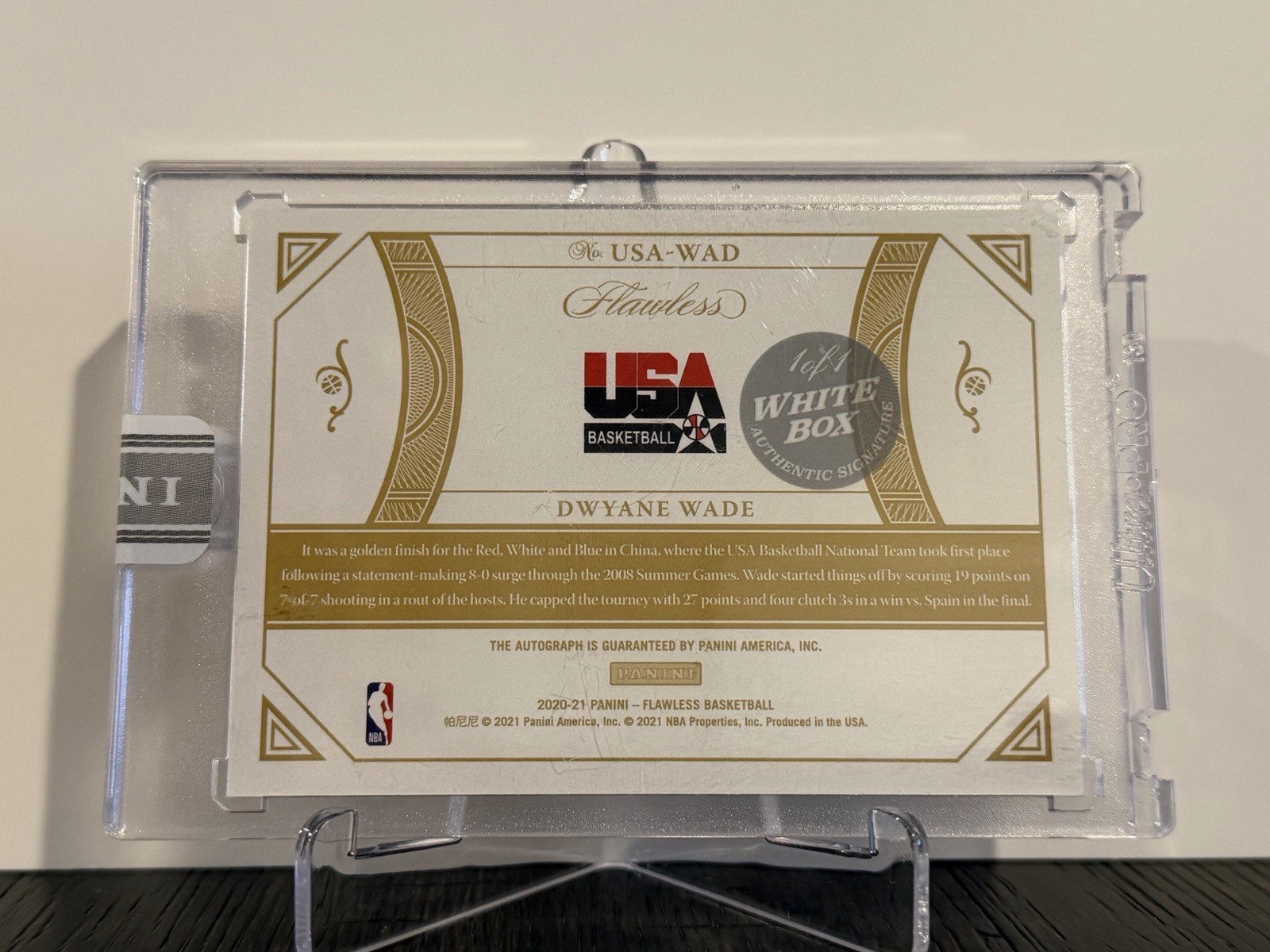 Panini 2020-21 Flawless Dwyane Wade USA Basketball Auto 1/1 White Box USA-WAD view 2