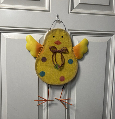 Easter Spring Chick Chicken Door Wall Decoration Burlap & Metal Welcome Greeter