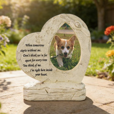 Heart Shaped Pet Dog Memorial Stones with Photo Frame, Pet Headstones Grave Ston