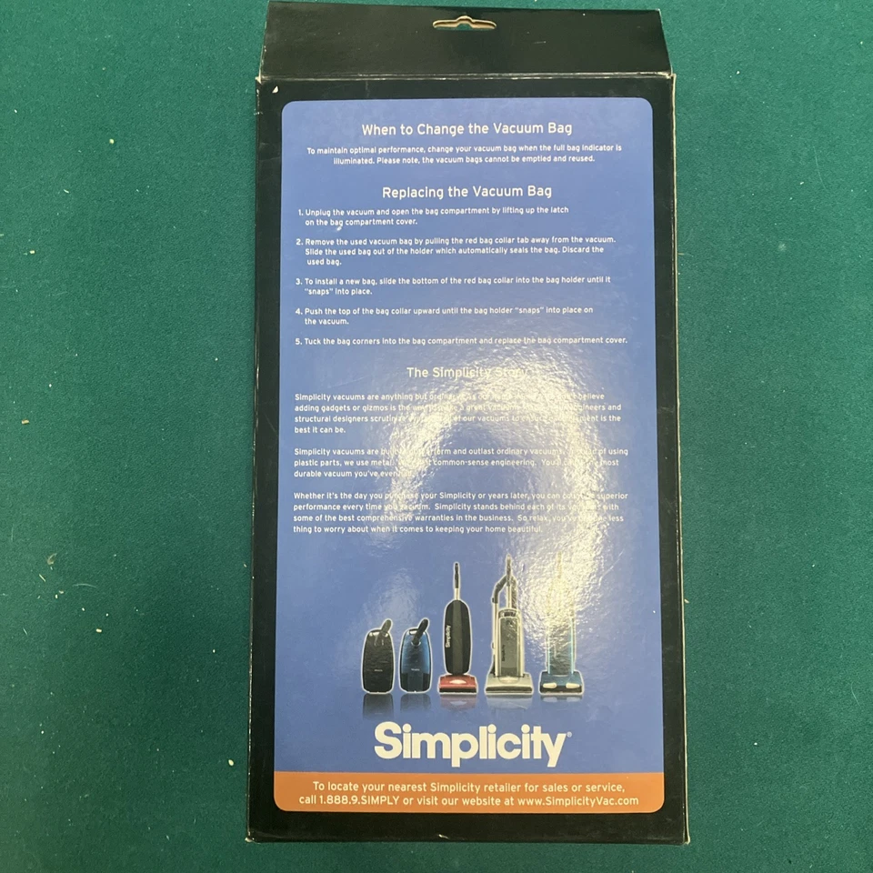 Simplicity Symmetry  Five (5) Genuine HEPA Vacuum Bags For S20S, S20D,S20P,S20UP - Image 2 of 2