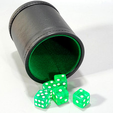 Green Dice Die Shaker Cup 5 Black PU Leather Felt Lining Casino Party Game