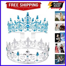 2 Pcs Tiara Crown for Men Women, Blue Crowns for Men Metal, King Queen Crown ...