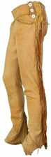 Men Native American Western Cowboy Leather Buffalo Pants Fringe GoldBrown