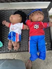 Vintage  2 African American Black Cabbage Patch Dolls Some Marking On Face Cloth