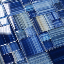 4 Sheets 0.32" Thick Crystal Glass Mosaic Tile for Shower, Pool, Bathroom Backsp