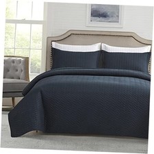 Quilt Set Queen Size, Lightweight Navy Bedspread Ultrasonic Chevron Pattern