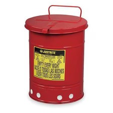Justrite 09310 Oily Waste Can, 10 Gal, Red, Steel, 18 1/4 In Height, Hand