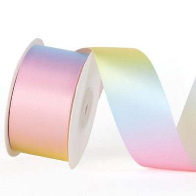 1-1/2 inch 25 Yards Light Rainbow Ribbon Wide Single Face Shiny Satin Roll Ri...