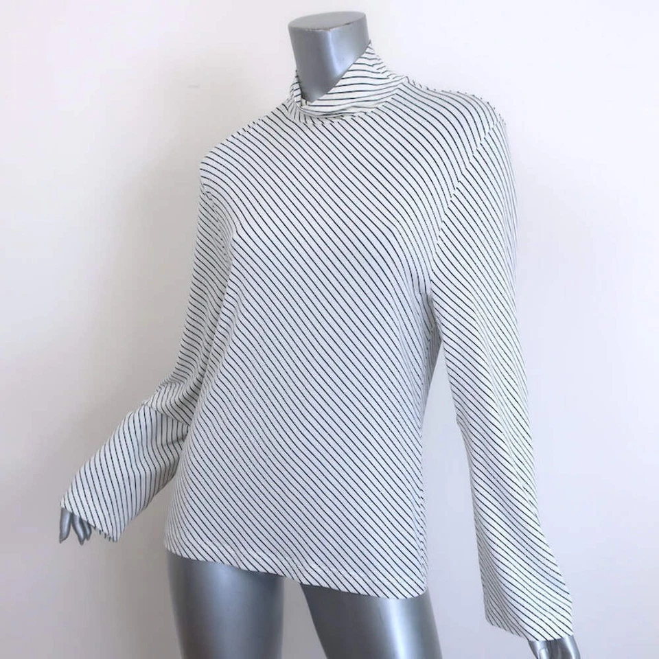 Balenciaga Cutout-Sleeve Striped Turtleneck Top White/Black Jersey Size 36 - Image 2 of 4