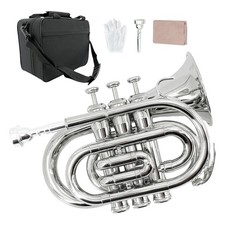 Sliver Bb Pocket Trumpet Brass Lacquer Trumpet 7C Mouthpiece Hard Case Strap NEW