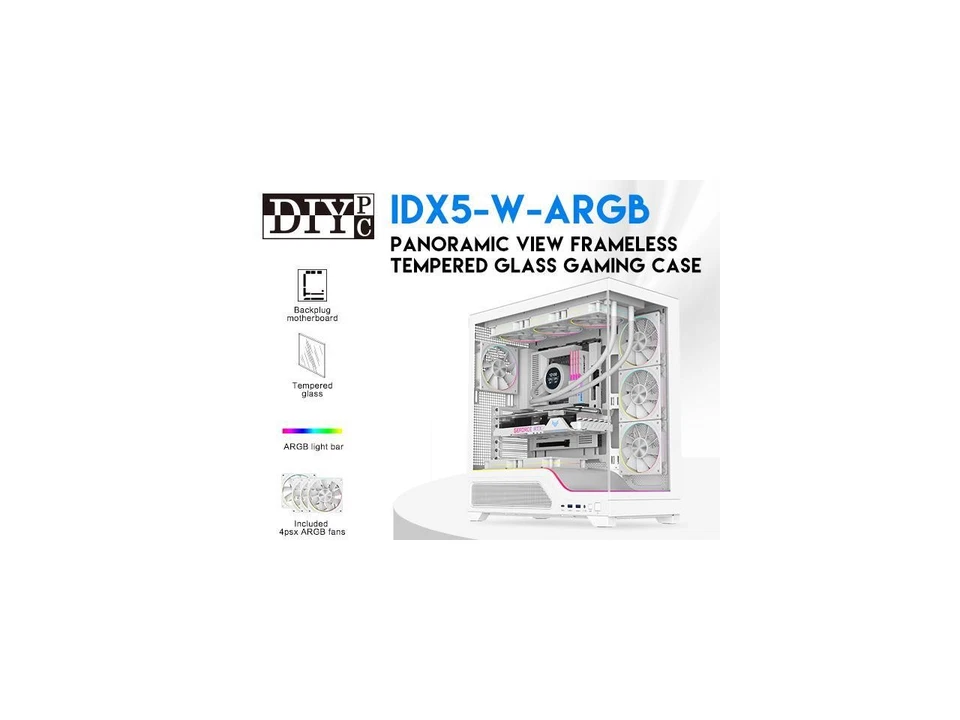 DIYPC IDX5-W-ARGB Blanco Doble USB3.0/1 x Tipo C Vidrio Templado ATX Juegos Foto 2 de 4