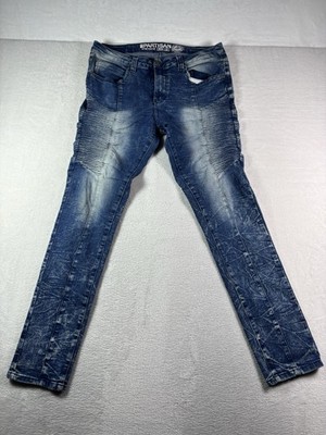 Partisan Jeans Men's Size 34x32 Stretch Fit Skinny Leg Acid Wash Zipper Issue