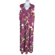 Chico's Maxi Dress Size 3 Floral Sleeveless Purple V-Neck Stretch DR-1852