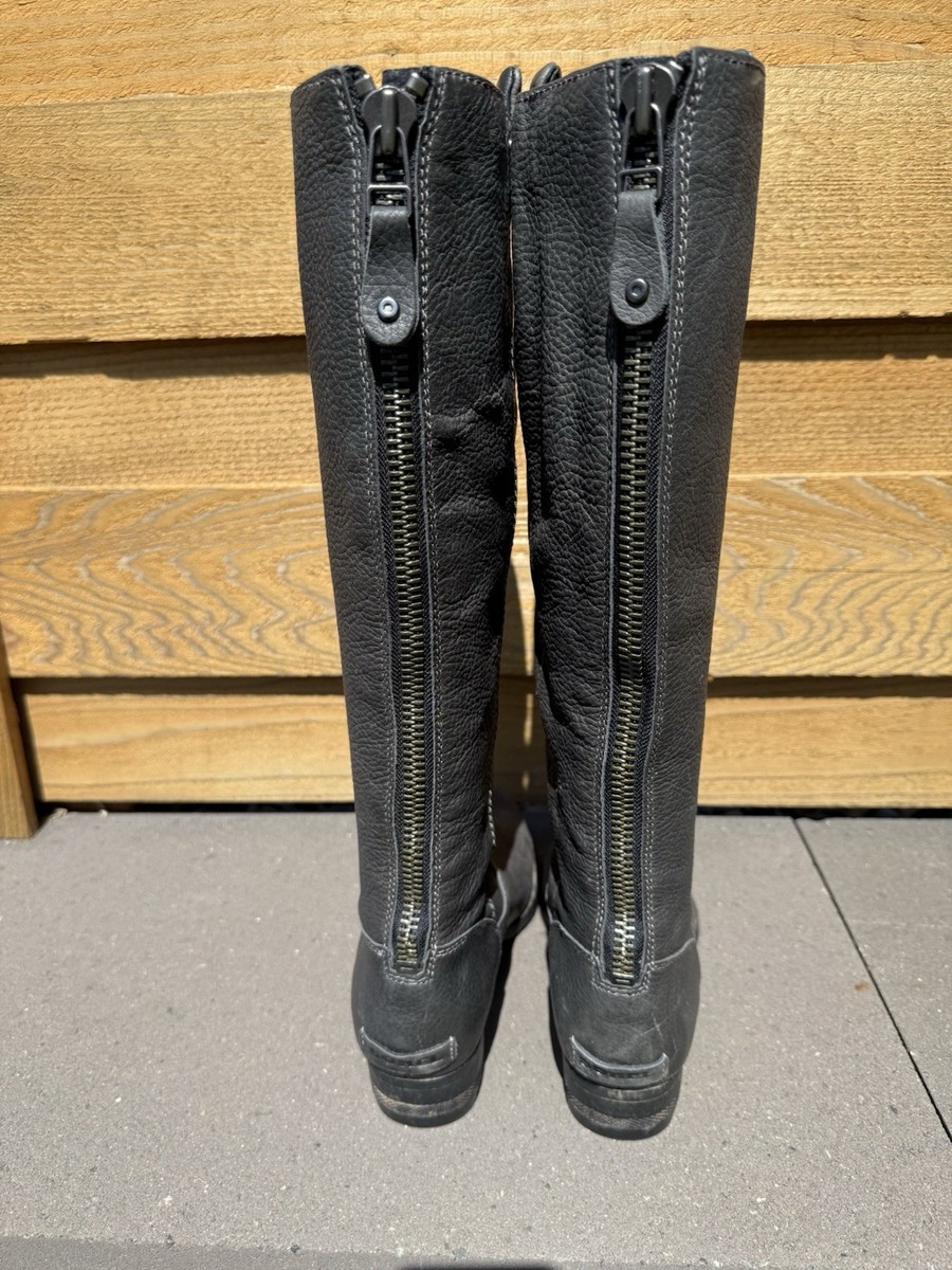 SOREL Danica NL2546-010 Dark Gray Leather Tall Moto Back Zip Boots