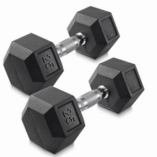 25 lb Pair Rubber Coated Hex Dumbbell Set, 50 Pounds Total