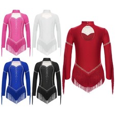 Kids Girls Bodysuit Keyhole Romper Competition Jumpsuit Dancewear Dance Shiny