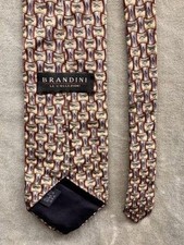 Brandini Silk Tie Mens Multicolor Geometric Pattern USA Made Pre-Owned Excellent