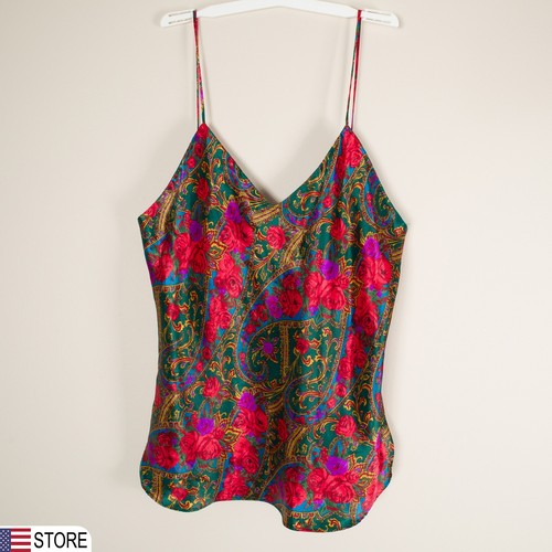 y2k FREDERICK'S OF HOLLYWOOD Camisole Top Tank Paisley Floral Satin Coquette S