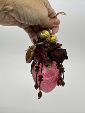 Vtg Katherine  s Collection Maroon Etched Glass Ornament Beaded Applique Accents