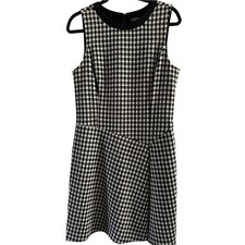 Lauren Ralph Lauren Houndstooth Sleeveless Fit & Flare Dress Size 12 Black White