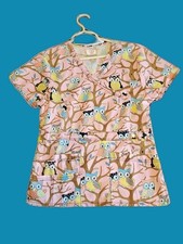 Womens Owl Print Small Scrub Smock Top Owl Print Medical Nurse Uniform Pokcets