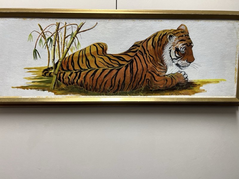 Original Oil Painting Tiger Signed LES KLEMM 1923-2009