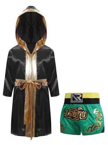 Kids Boys Robe+Shorts Metallic Trim Costume Theme Party Boxing Outfit Soft Gold - Picture 10 of 87