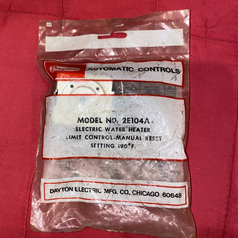 Dayton 2E104A manual reset electric water heater limit control 190 F fixed