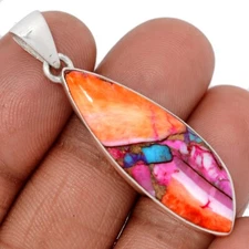 Composite Kingman Pink Dahlia Turquoise 925 Silver Pendant Jewelry CP68535