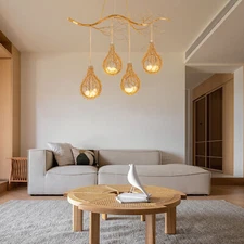 4-Light Bird Nest Chandelier Ceiling Lamp LED Pendant Lamp Lighting Fixture Gold