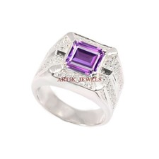 Nat&uuml;rlicher Amethyst Edelstein Mit 925 Sterling Silberring F&uuml;r M&auml;nner #5308