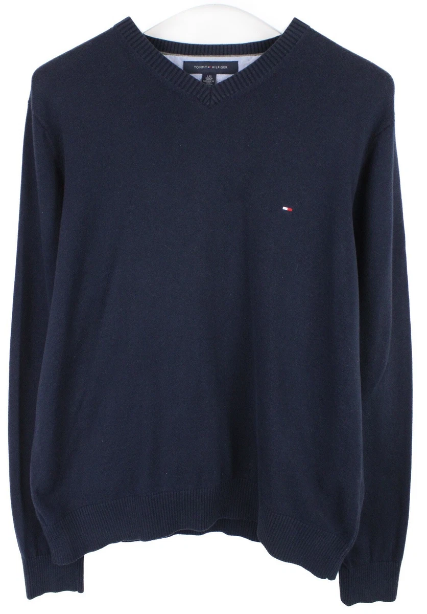 Tommy Hilfiger Pull Homme Grand Pull Col V Tricoté Bleu Foncé