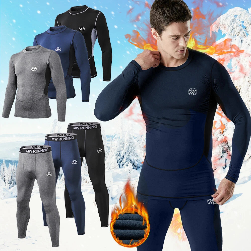 Mens Thermal Underwear Fleece Base Layer Top Bottom Set Insulated Long Johns US