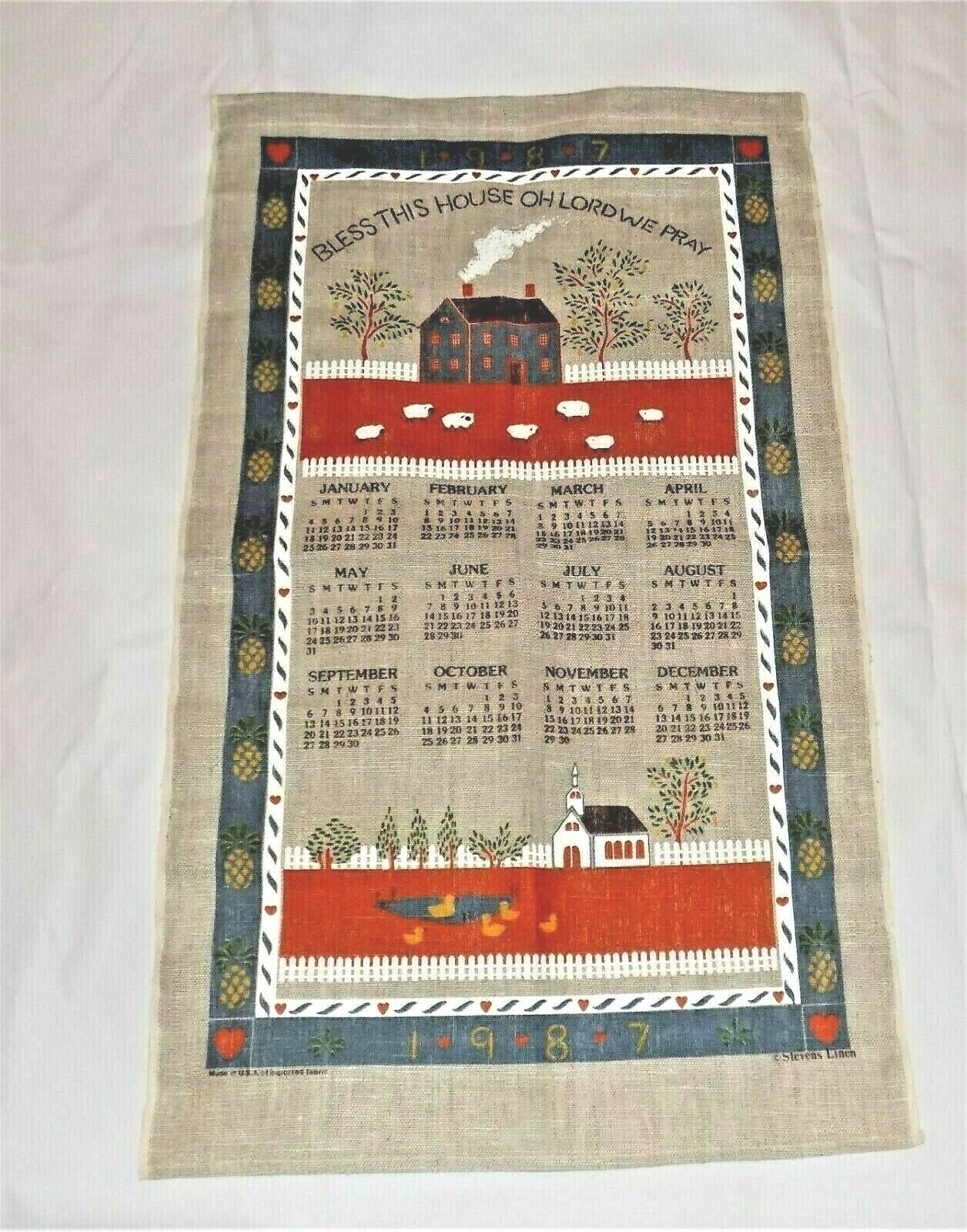 2 Vintage Bob Goryl Stevens Linen Calendar Kitchen Tea Towel Bless This House EBay