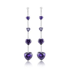 Tiered Heart Link Purple CZ .925 Silver Earrings