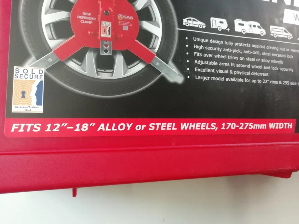 SAS DEFENDER WHEEL CLAMP TO FIT 170 - 275MM WIDTH, 12", 13", 14", 15", 17", 18" - Image 3 of 4