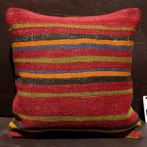 16"x16" 40x40 Hand Woven Turkish Striped Kilim Rug Vintage Pillow Cover Cushion