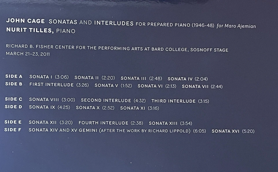JOHN CAGE - SONATAS AND INTERLUDES - NURIT TILLES (Limited Ed. 3-LP Box, 200g) - Image 3 of 4