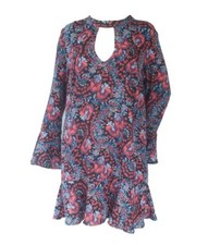 NWT Xhilaration Dress Blue Floral Tie Back Keyhole Neck Boho Gypsy Size L Large