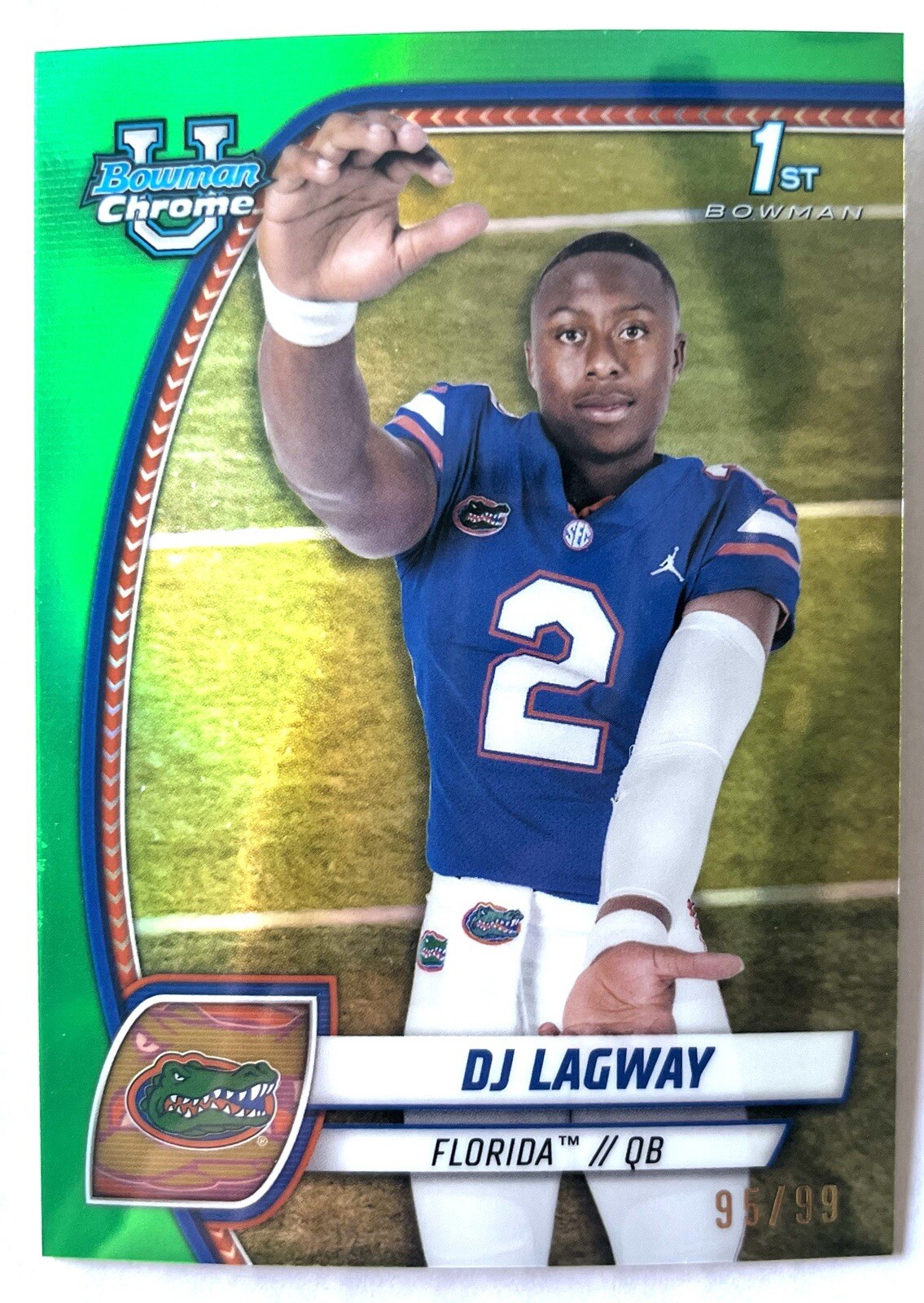 2024 BOWMAN CHROME UNIVERSITY DJ LAGWAY 1ST BOWMAN #63 GREEN REFRACTOR  /99