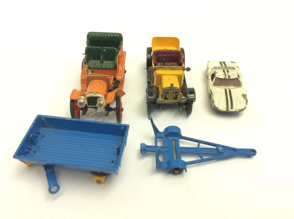 Lot Vintage Toy Cars 1911 Daimler Lesney 1903 Fiat 16/24 Hay Trailer Ford G.T. - Image 2 of 4
