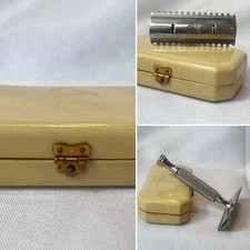 Vtg Durham Duplex Safety Razor Set Travel Double Edge in Celluloid Case USA