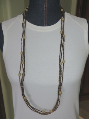 Multi 4 Strand Brown Bead Necklace Copper Finish Lobster Claw Fastener New 
