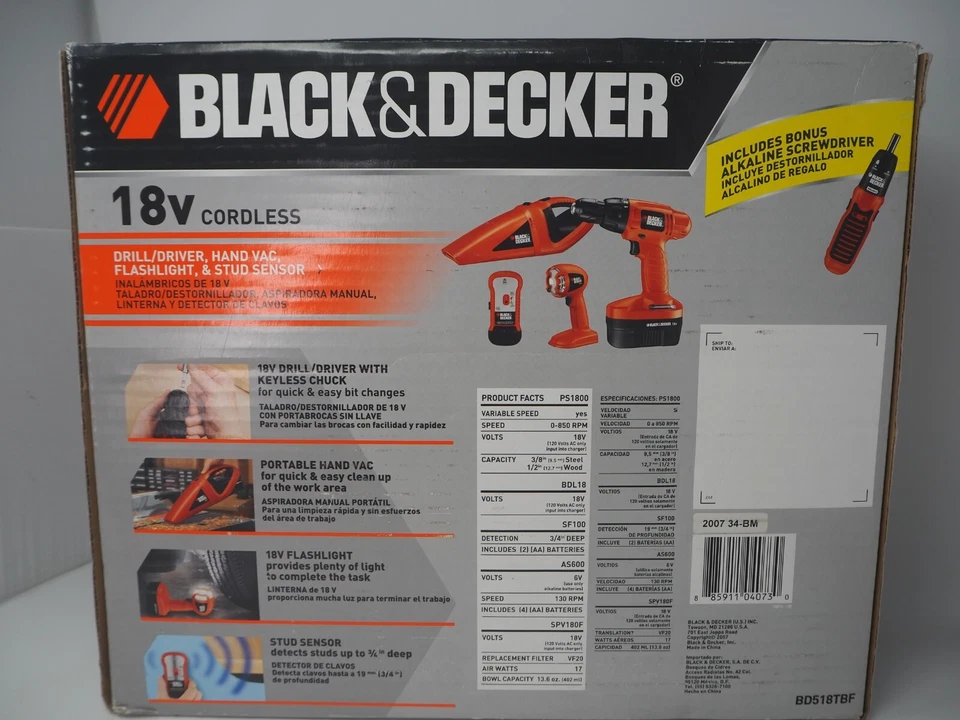 Black & Decker 5pc Combo Kit Cordless Drill/Driver, Hand Vac, Flashlight, Stud - Image 2 of 2