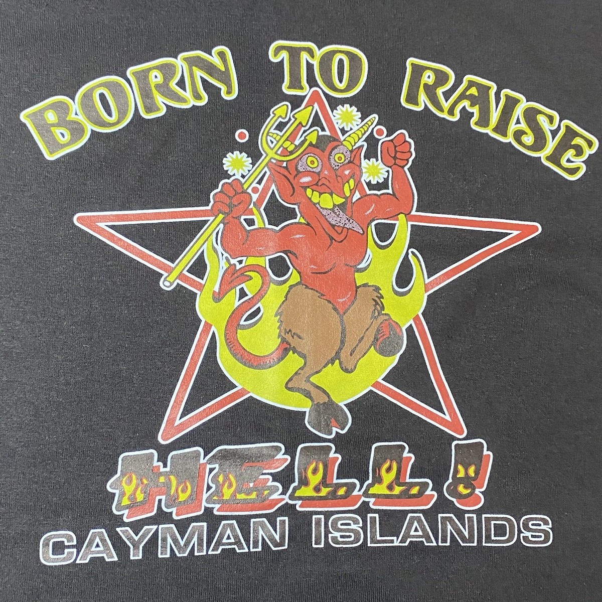 Vintage Devil Satan T Shirt Cayman Islands 'Born To Raise Hell' XL