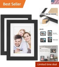 Versatile 2 Pack 5x7 Black Picture Frames with Mat - Wall Mount & Table Stand