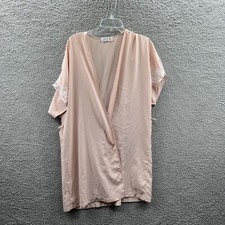 Val Mode Lingerie Womens Kimono Robe Large Pink 3/4 Sleeve Lace Trim Sleepwear