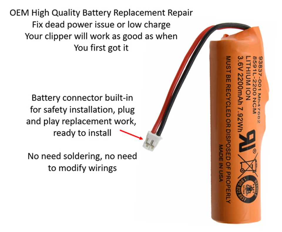 Сменный аккумулятор для Wahl Clip Clipper Magic 93837 Senior Sterling беретто - Изображение 2 из 3